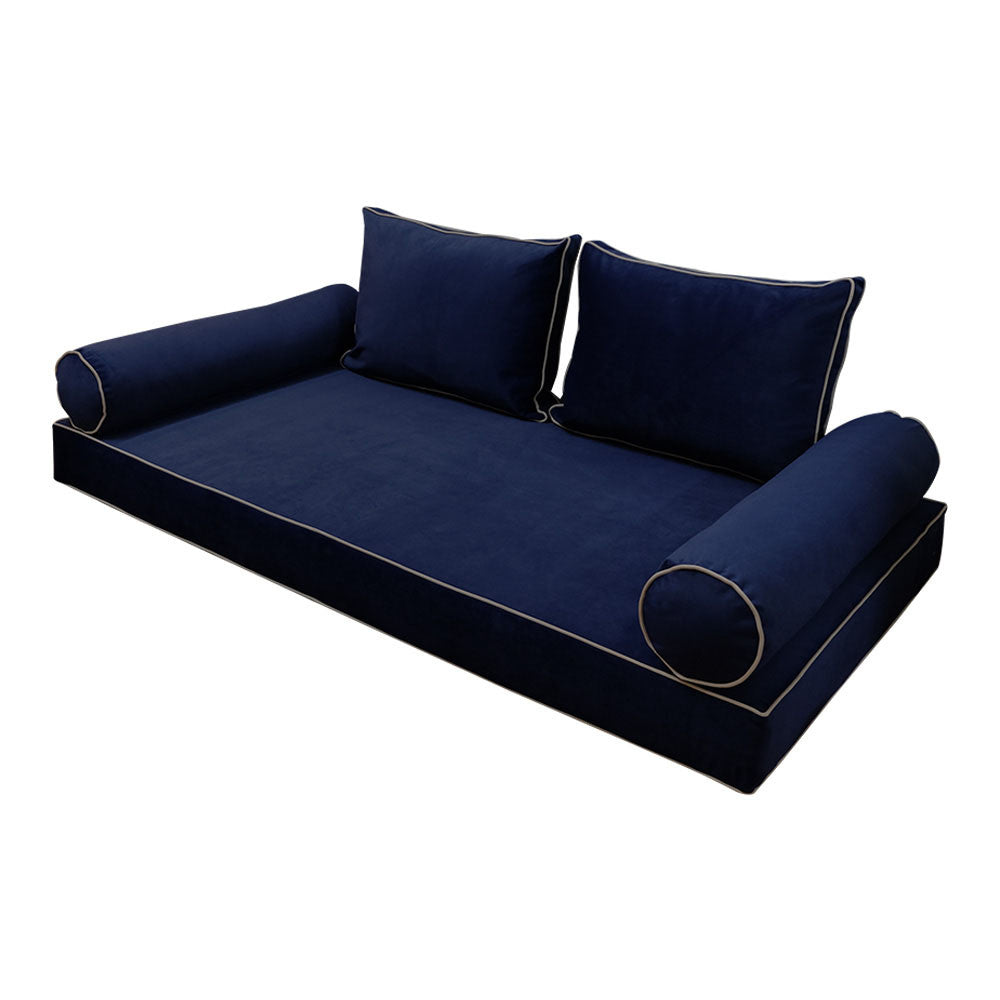 Style V1 Twin-XL Contrast Pipe Velvet Indoor Daybed Mattress Pillow Complete Set AD373