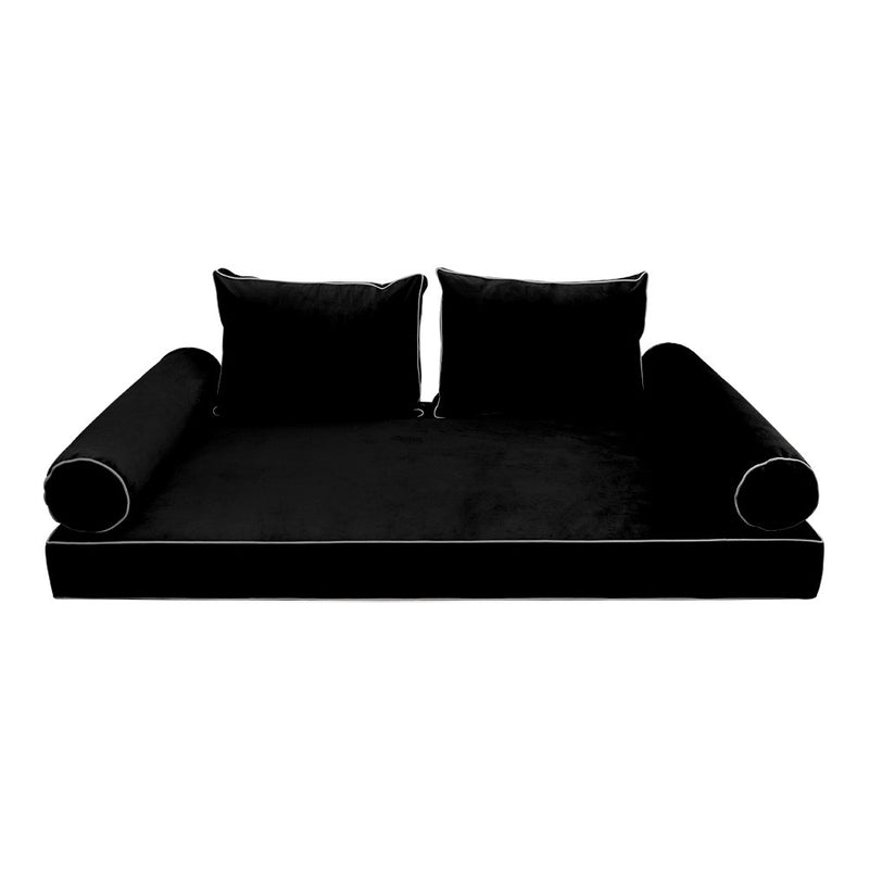 STYLE V1 Full Velvet Contrast Pipe Indoor Daybed Mattress Pillow |COVER ONLY| AD374