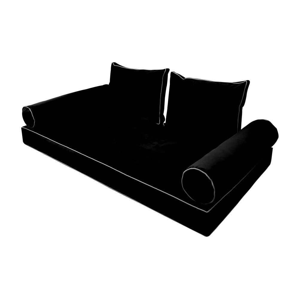 Style V1 Twin Contrast Pipe Velvet Indoor Daybed Mattress Pillow Complete Set AD374