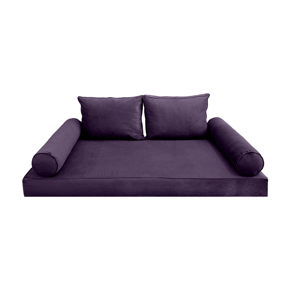 Style V1 Twin-XL Pipe Trim Velvet Indoor Daybed Mattress Pillow Complete Set AD339