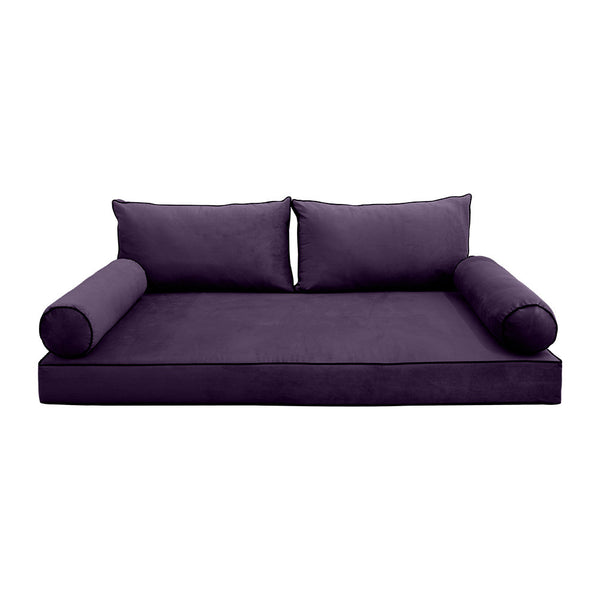 STYLE V2 Twin-XL Velvet Contrast Pipe Indoor Daybed Mattress Pillow |COVER ONLY| AD339
