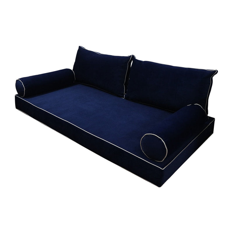 STYLE V2 Twin-XL Velvet Contrast Pipe Indoor Daybed Mattress Pillow |COVER ONLY| AD373
