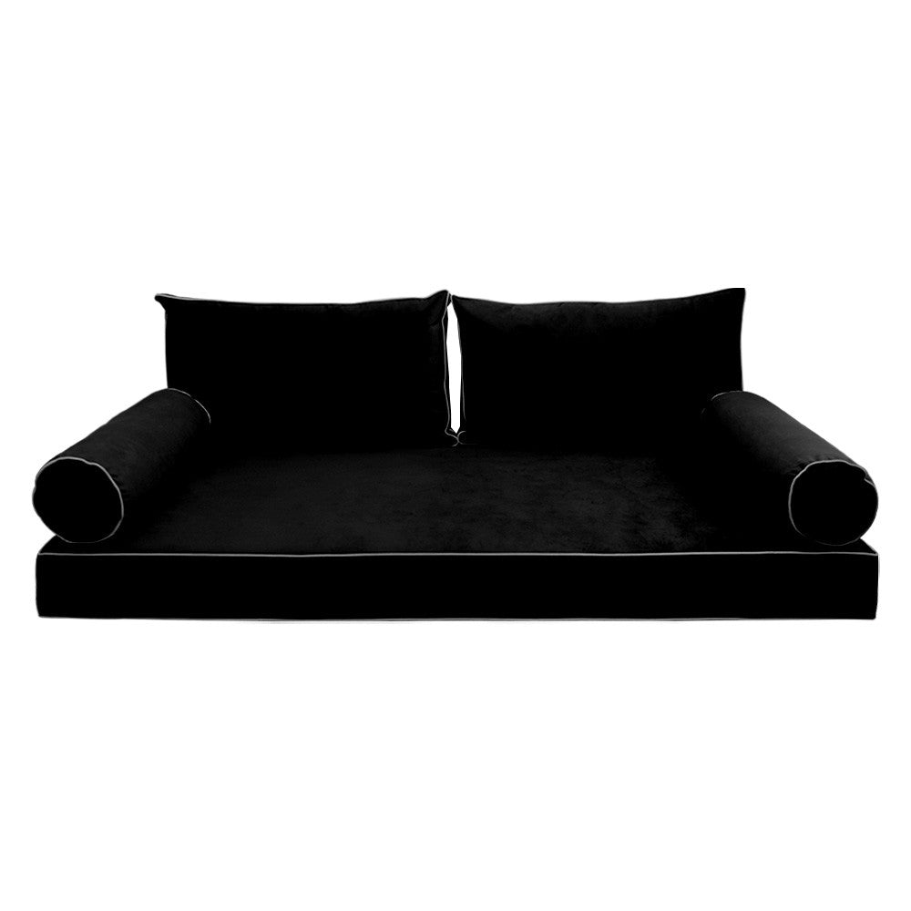 Style V2 Twin Contrast Pipe Velvet Indoor Daybed Mattress Pillow Complete Set AD374