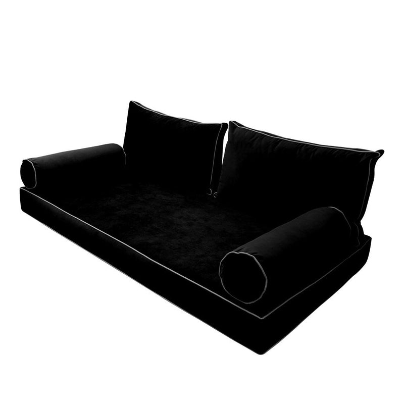 STYLE V2 Twin-XL Velvet Contrast Pipe Indoor Daybed Mattress Pillow |COVER ONLY| AD374