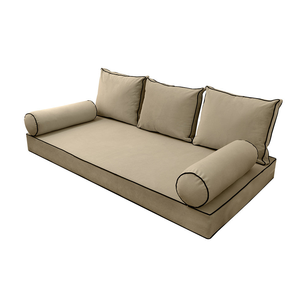 Style V3 Twin-XL Contrast Pipe Velvet Indoor Daybed Mattress Pillow Complete Set AD304