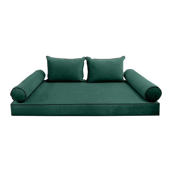 Style V4 Full Contrast Pipe Velvet Indoor Daybed Mattress Pillow Complete Set AD317