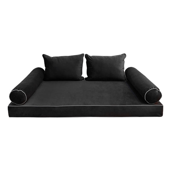 STYLE V4 Twin-XL Velvet Contrast Pipe Indoor Daybed Mattress Pillow |COVER ONLY| AD350