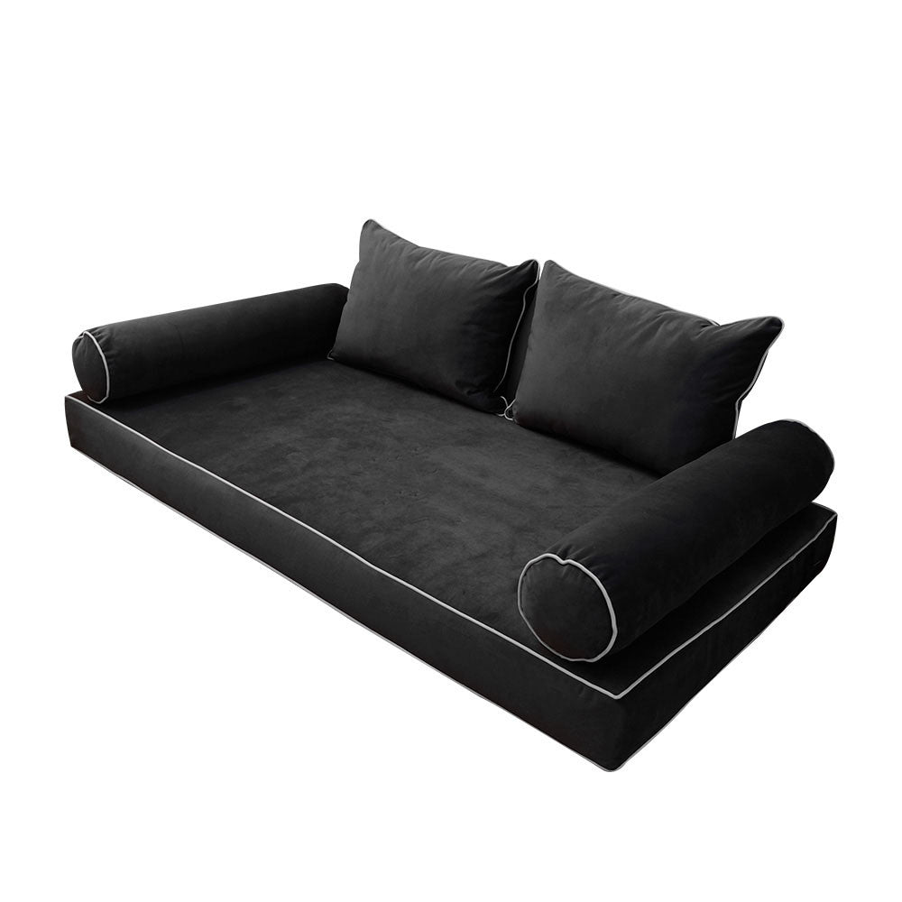 STYLE V4 Twin-XL Velvet Contrast Pipe Indoor Daybed Mattress Pillow |COVER ONLY| AD350