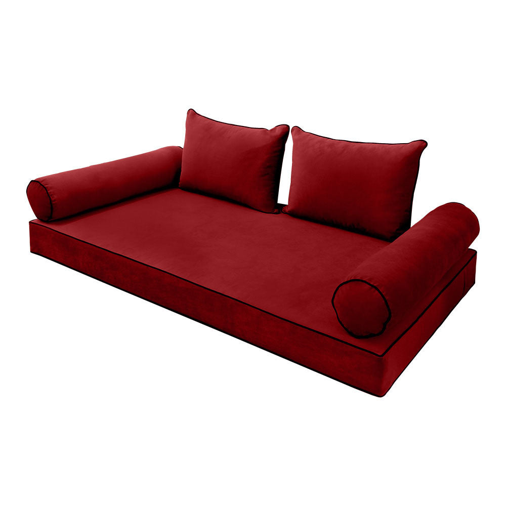 Style V4 Twin-XL Contrast Pipe Velvet Indoor Daybed Mattress Pillow Complete Set AD369