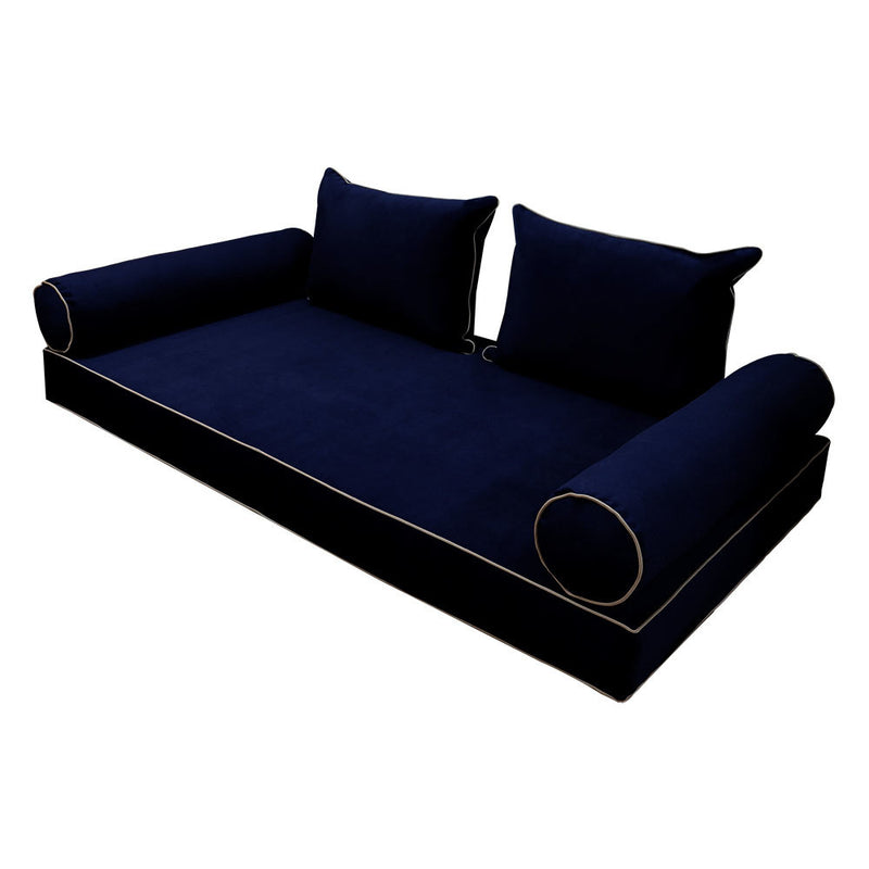 STYLE V4 Twin-XL Velvet Contrast Pipe Indoor Daybed Mattress Pillow |COVER ONLY| AD373