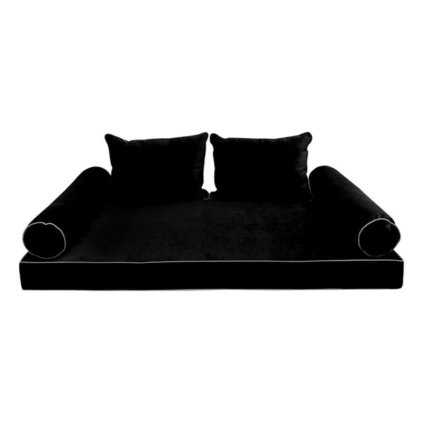 STYLE V4 Twin-XL Velvet Contrast Pipe Indoor Daybed Mattress Pillow |COVER ONLY| AD374