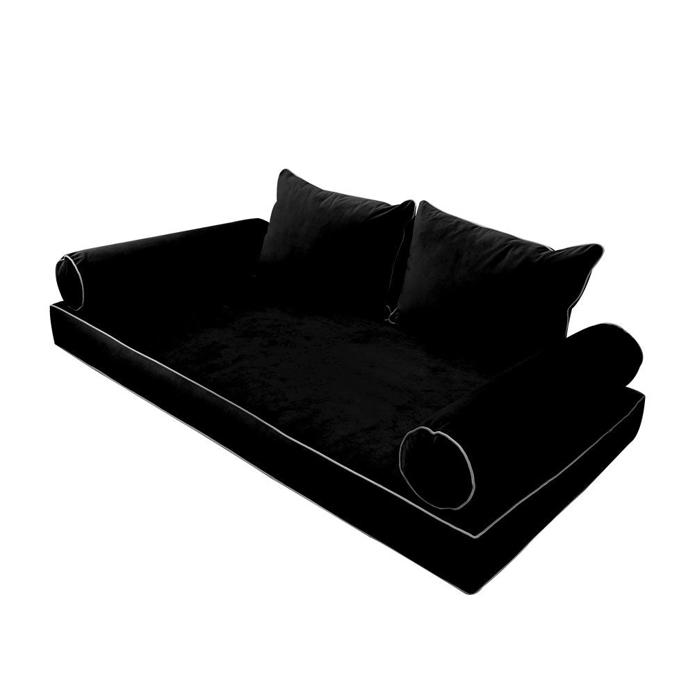Style V4 Full Contrast Pipe Velvet Indoor Daybed Mattress Pillow Complete Set AD374
