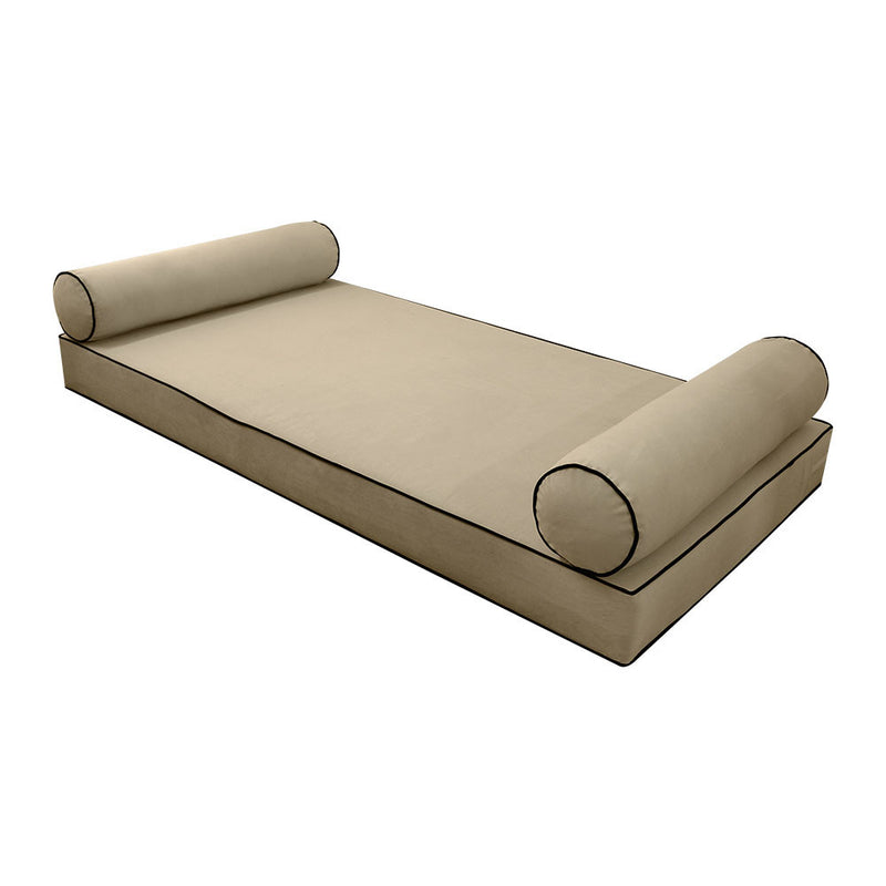 STYLE V5 Twin-XL Size Velvet Contrast Pipe Indoor Daybed Bolster Pillow Cushion Mattress Fitted Sheet |COVER ONLY|AD304