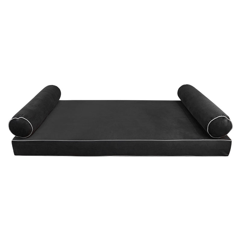 STYLE V5 Twin-XL Size Velvet Contrast Pipe Indoor Daybed Bolster Pillow Cushion Mattress Fitted Sheet |COVER ONLY|AD350