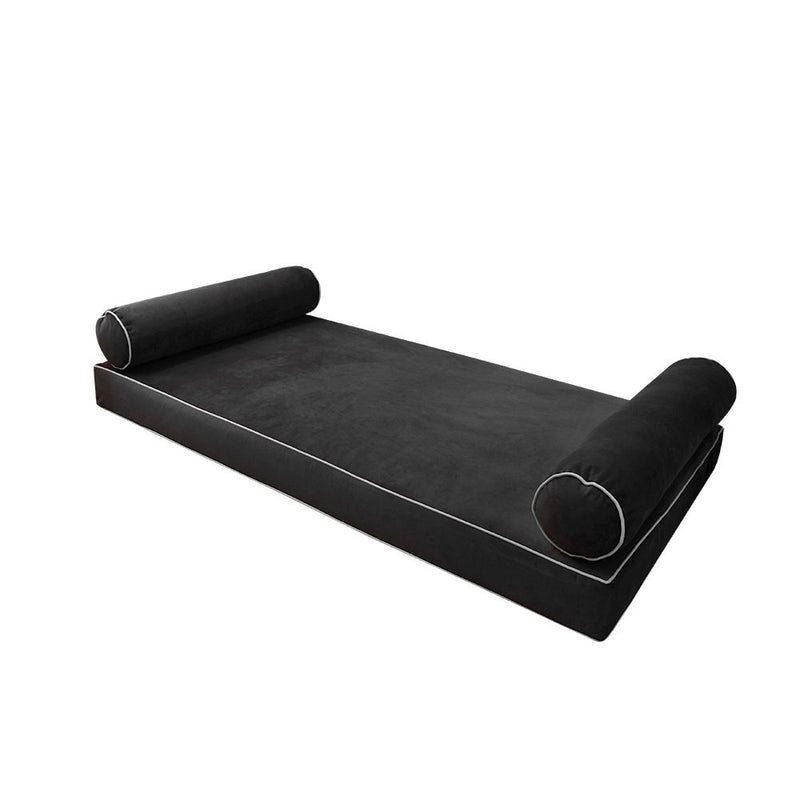 STYLE V5 Twin-XL Size Velvet Contrast Pipe Indoor Daybed Bolster Pillow Cushion Mattress Fitted Sheet |COVER ONLY|AD350