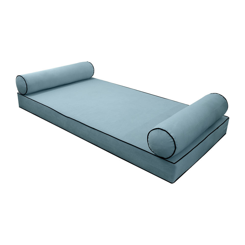 STYLE V5 Full Size Velvet Contrast Pipe Indoor Daybed Bolster Pillow Cushion Mattress Fitted Sheet |COVER ONLY|AD355