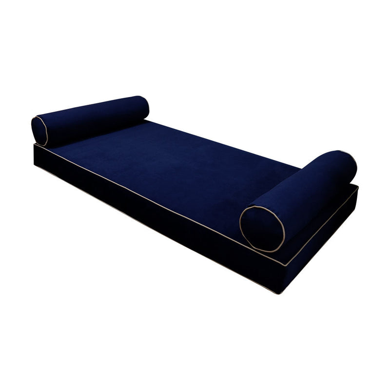 STYLE V5 Twin-XL Size Velvet Contrast Pipe Indoor Daybed Bolster Pillow Cushion Mattress Fitted Sheet |COVER ONLY|AD373