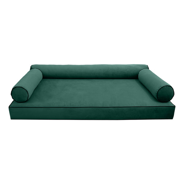 STYLE V6 Twin-XL Velvet Contrast Pipe Indoor Daybed Mattress Pillow |COVER ONLY| AD317