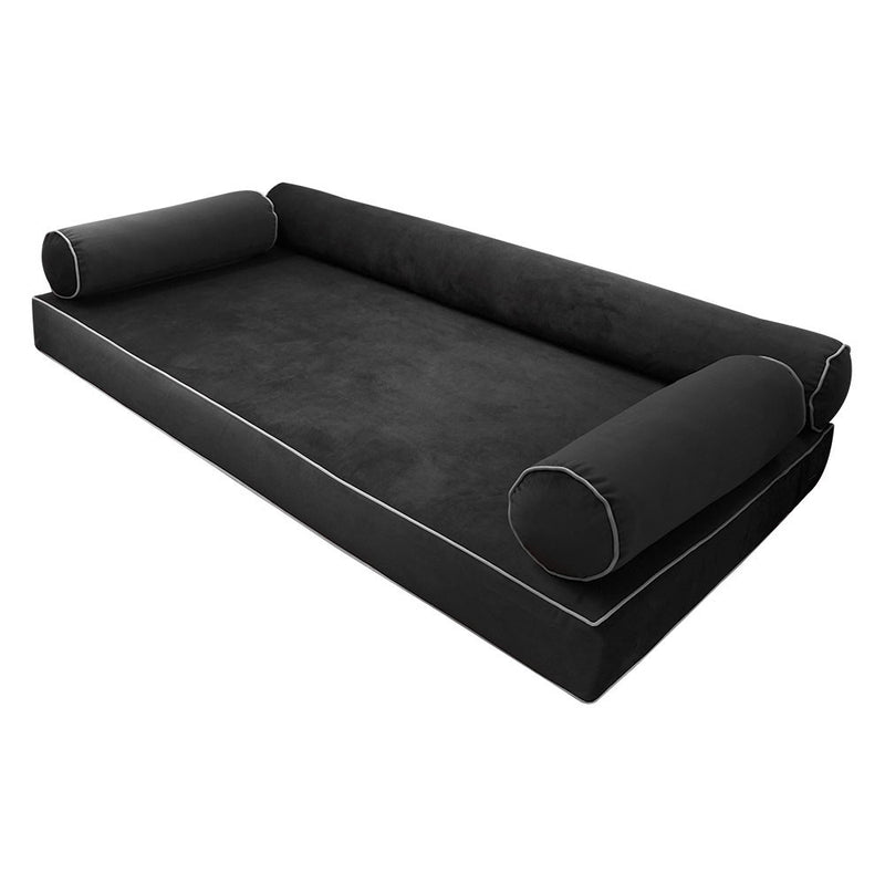 STYLE V6 Twin-XL Velvet Contrast Pipe Indoor Daybed Mattress Pillow |COVER ONLY| AD350