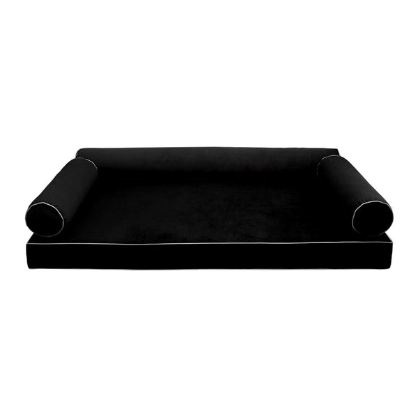 STYLE V6 Twin-XL Velvet Contrast Pipe Indoor Daybed Mattress Pillow |COVER ONLY| AD374
