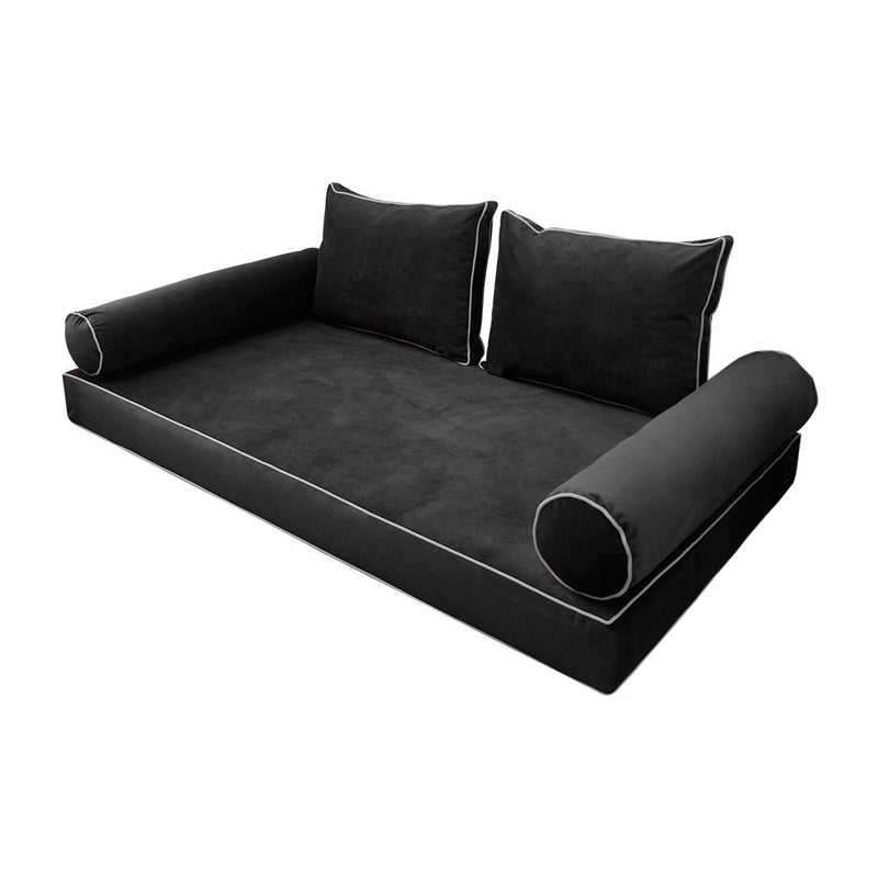 STYLE V1 Twin Velvet Contrast Pipe Indoor Daybed Mattress Pillow |COVER ONLY| AD350