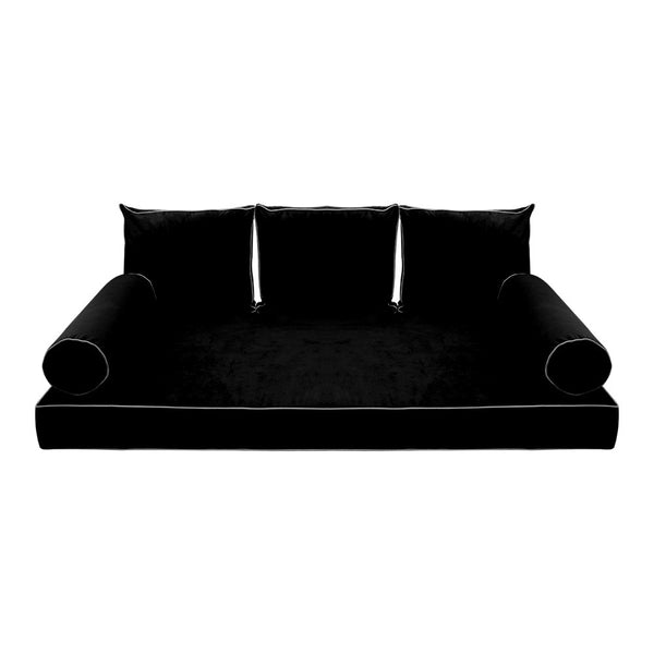 STYLE V3 Twin Velvet Contrast Pipe Indoor Daybed Mattress Pillow |COVER ONLY| AD374