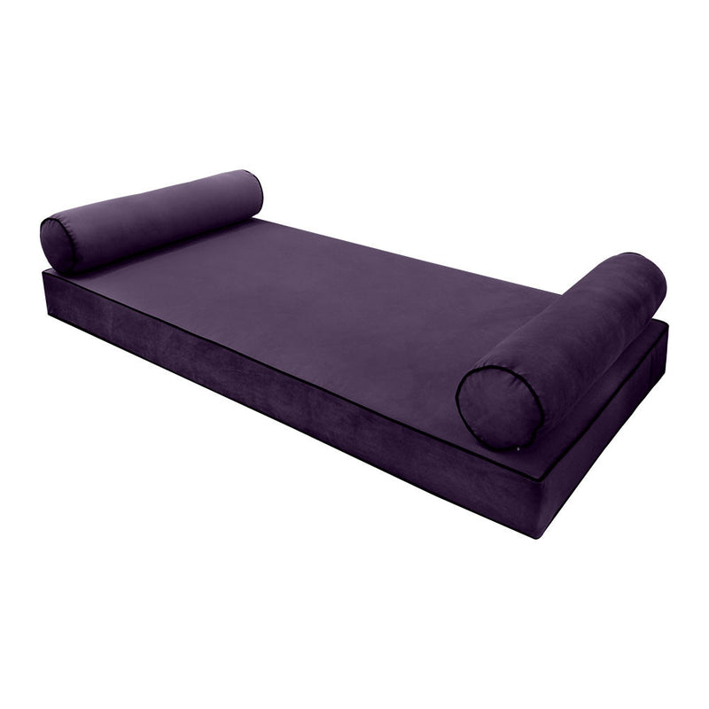 STYLE V5 Twin Size Velvet Contrast Pipe Indoor Daybed Bolster Pillow Cushion Mattress Fitted Sheet |COVER ONLY| AD339