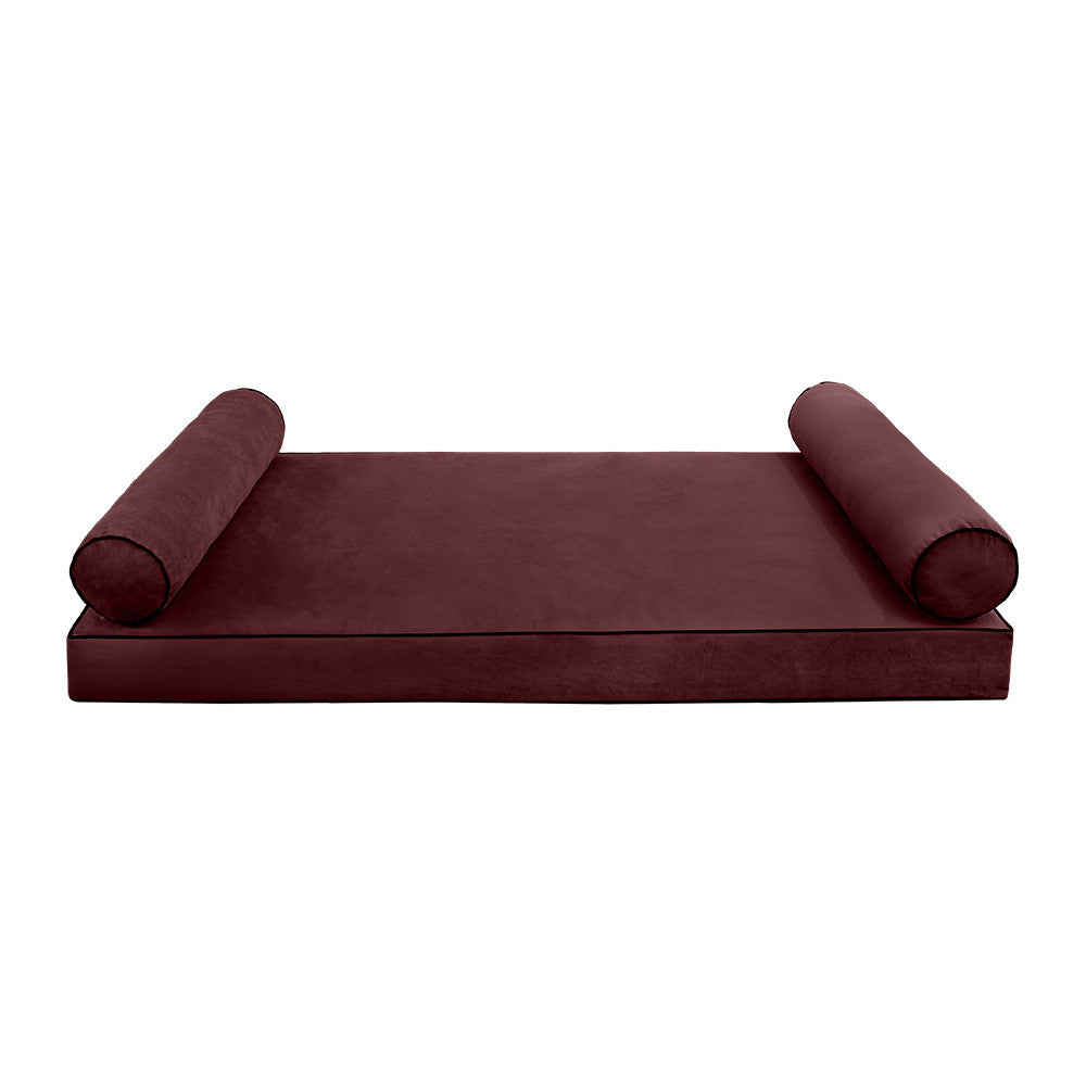 STYLE V5 Twin Size Velvet Contrast Pipe Indoor Daybed Bolster Pillow Cushion Mattress Fitted Sheet |COVER ONLY| AD368
