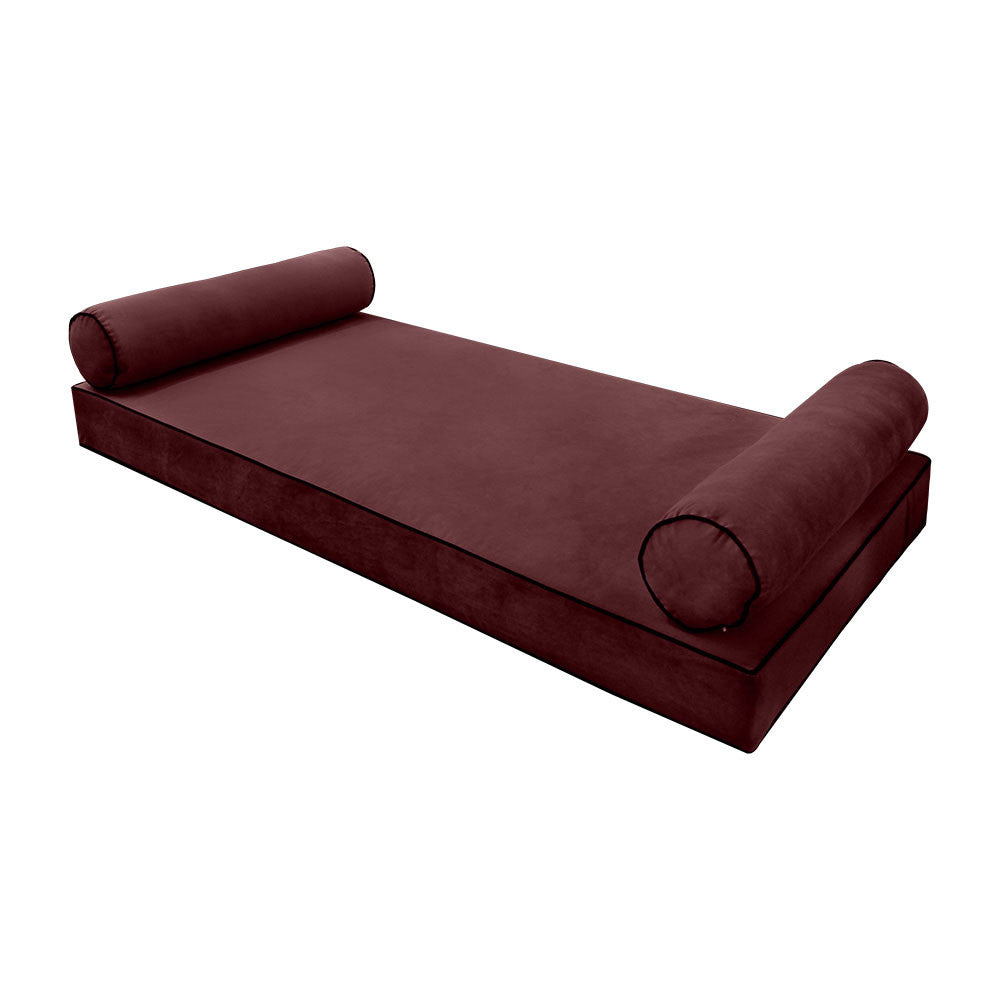 STYLE V5 Twin Size Velvet Contrast Pipe Indoor Daybed Bolster Pillow Cushion Mattress Fitted Sheet |COVER ONLY| AD368