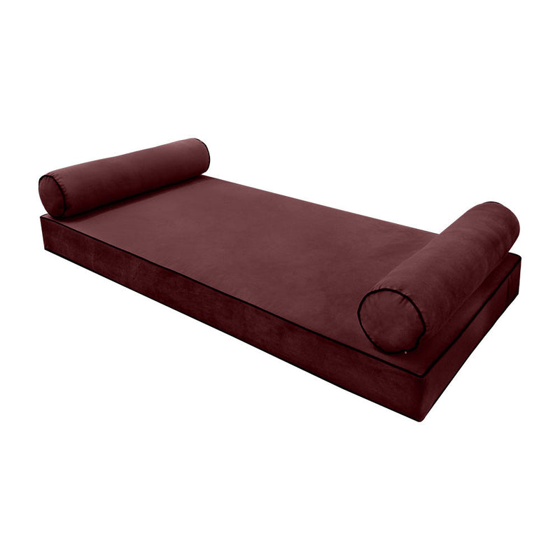 STYLE V5 Twin Size Velvet Contrast Pipe Indoor Daybed Bolster Pillow Cushion Mattress Fitted Sheet |COVER ONLY| AD368