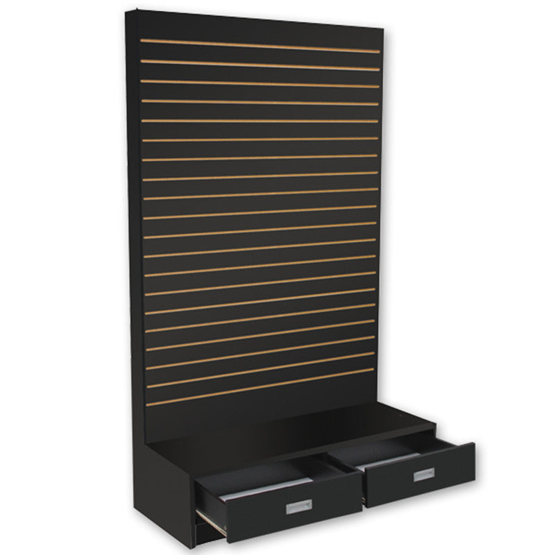 Black 48"W x 20"D x 80"H Slatwall Wall Unit - L Shape Display Tower Floor Stand