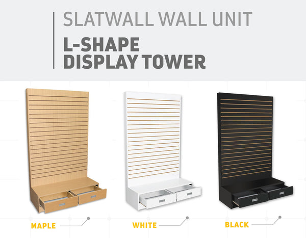 48"W x 20"D x 80"H Slatwall Wall Unit - L Shape Display Tower Floor Stand
