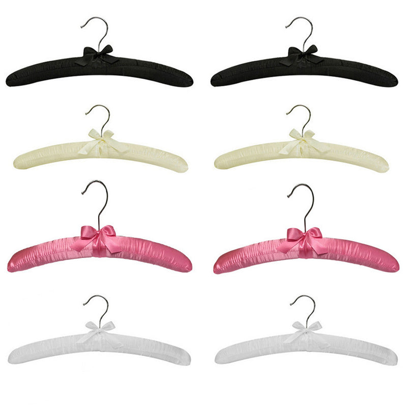 Pack 6 Satin Padded Clothes Hangers Dress Lingerie Bridal BLACK,WHITE,PINK,IVORY