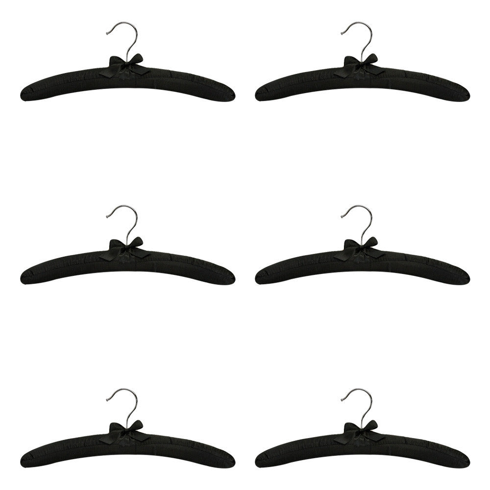 Pack 6 Satin Padded Clothes Hangers Dress Lingerie Bridal BLACK,WHITE,PINK,IVORY