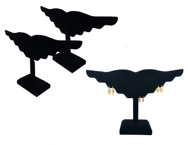 12" Black Velvet Wing Style 10 Pair Earring Display Stand Holding Jewelry Holder
