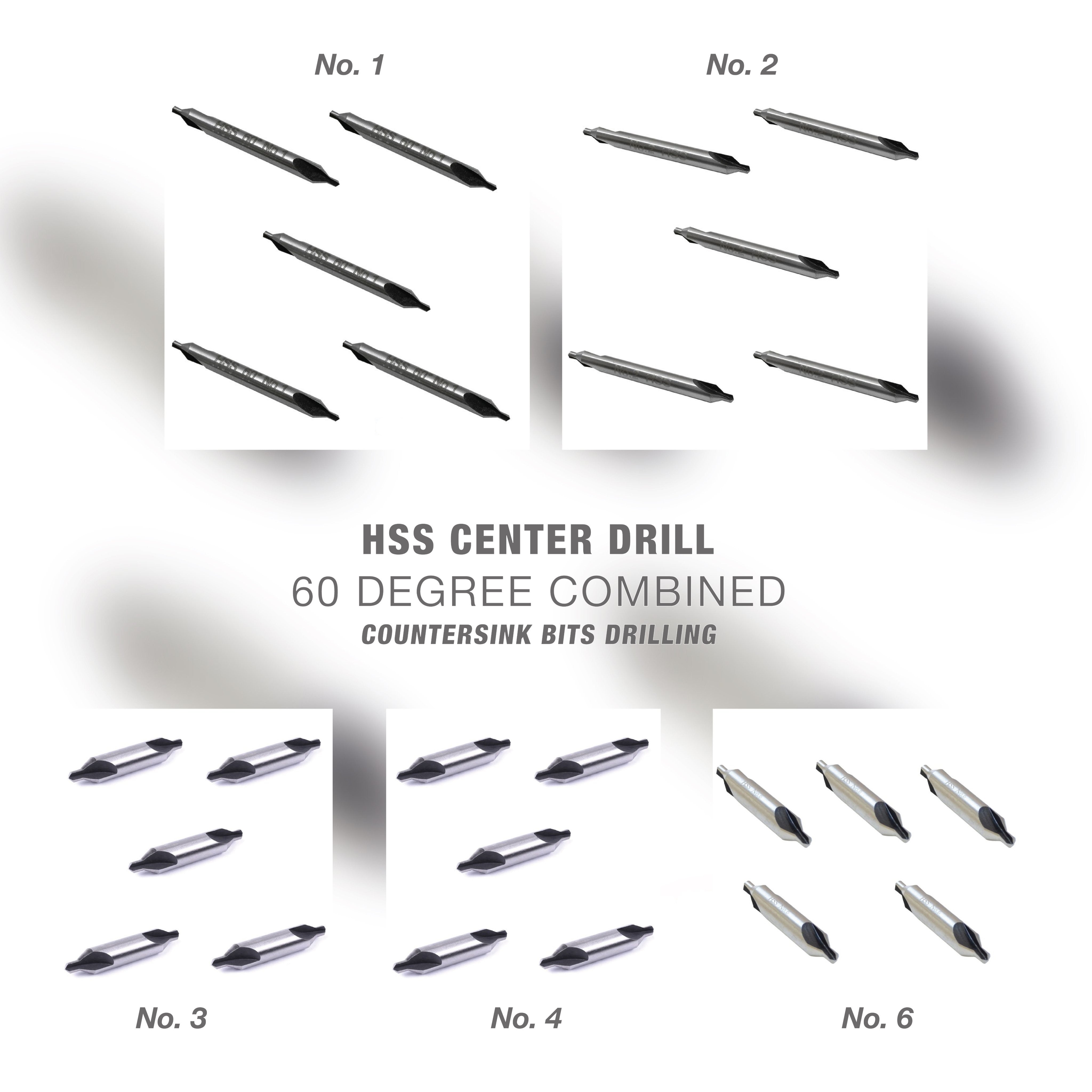 5 Pc Set HSS Center Drill 60 Degree Combined Countersink Bits Drilling(#1 to #6)