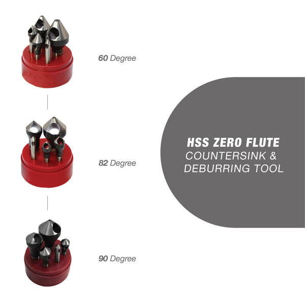 HSS Zero Flute Countersink & Deburring Tool 5 Pc. Set (60-82-90 Degree)