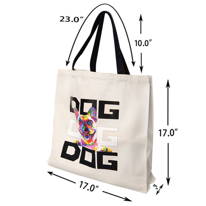 17" x 17" Large Reusable Canvas Grocery Bag Shopping Bag Bulldog Tote Bag