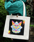 16"L x 13-1/2"H Reusable Canvas Grocery Bag Shopping Cat Tote Bag Inside Pouch