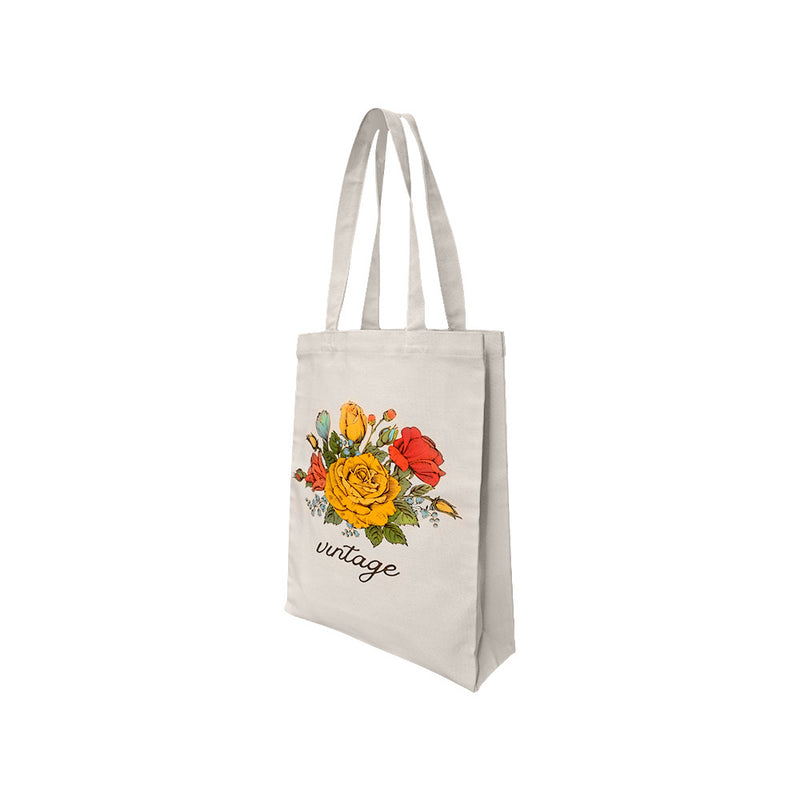 12"L x 15"H Reusable Canvas Grocery Bag Shopping Roses Tote Bag Flower Carrier