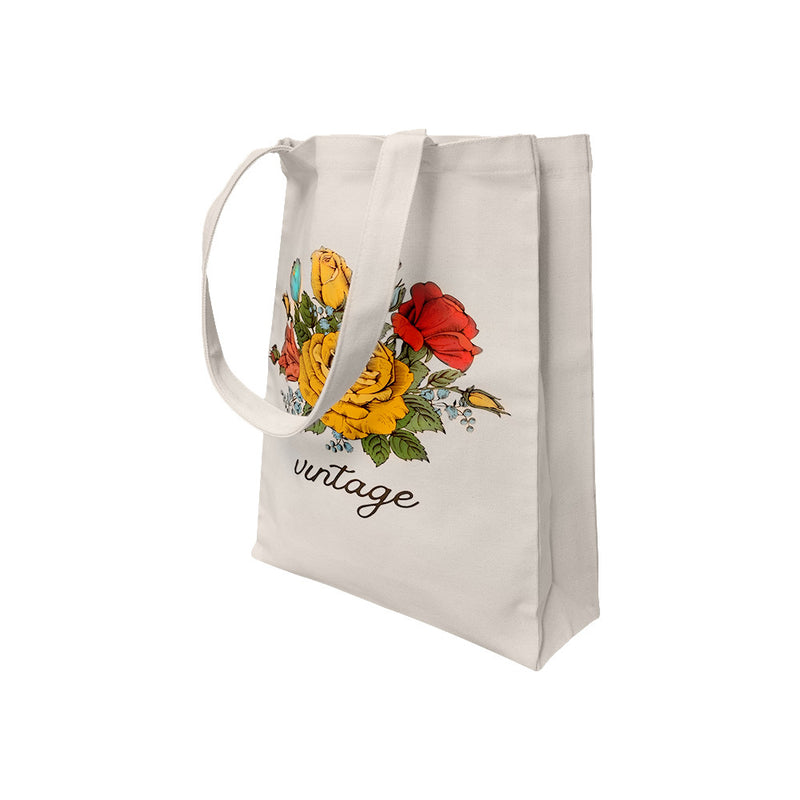 12"L x 15"H Reusable Canvas Grocery Bag Shopping Roses Tote Bag Flower Carrier