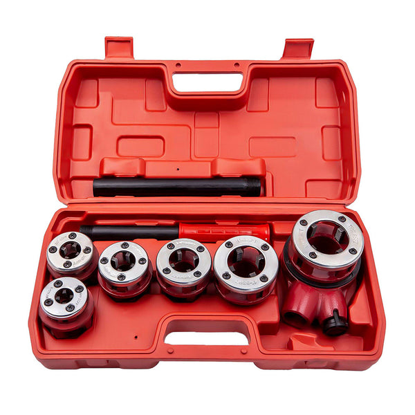 6 Pc Ratchet Pipe Threader Kit Die Bar Head Handle Tool Set 1/4" 3/4" w/ 6 Dies