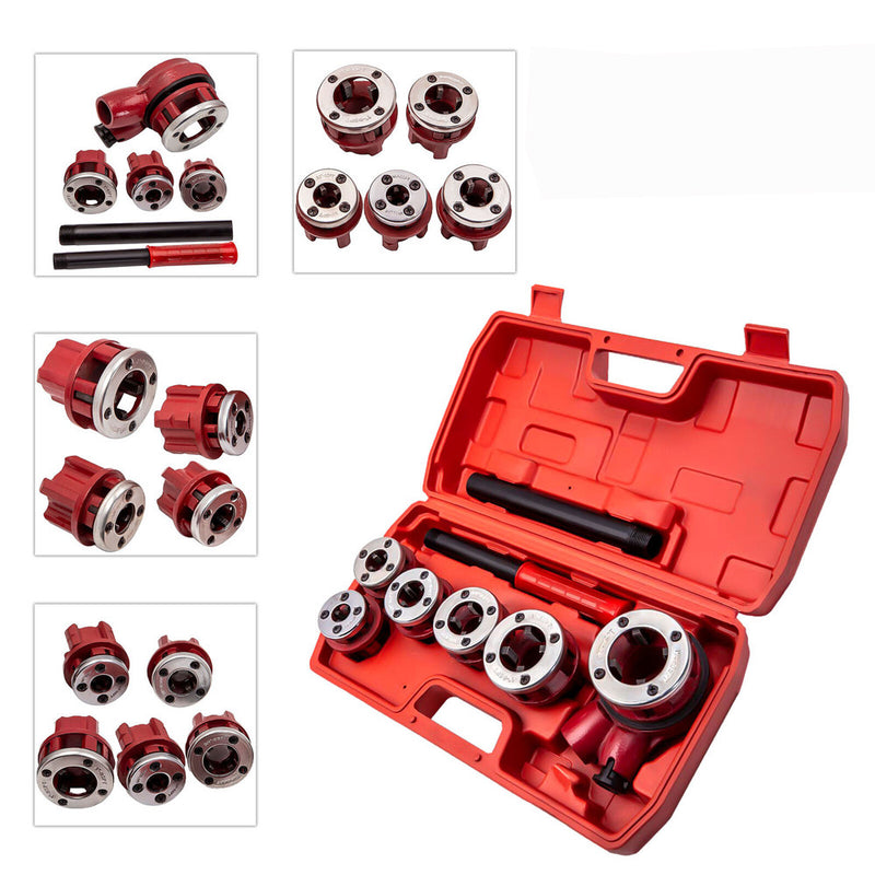 6 Pc Ratchet Pipe Threader Kit Die Bar Head Handle Tool Set 1/4" 3/4" w/ 6 Dies