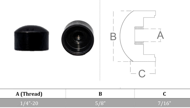 UNC 1/4" - 20 Black Oxide Stainless Steel Round Cap For Jam Nut Cable Rail Rope