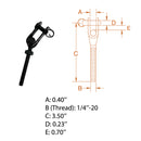 T316 Stainless Steel Black Oxide 1/4''-20 Threaded Toggle Left Hand Cable Rail