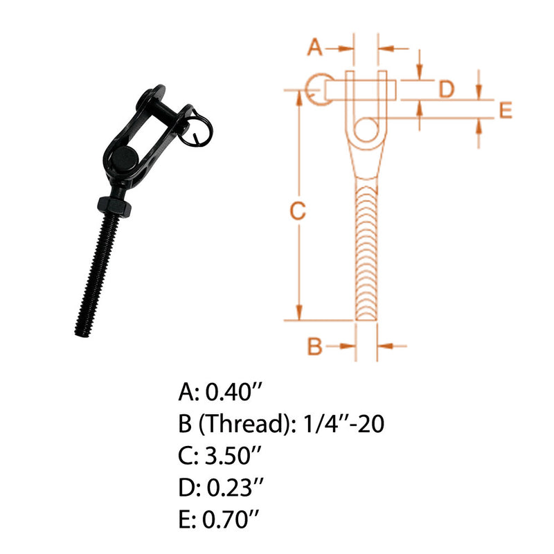 T316 Stainless Steel Black Oxide 1/4''-20 Threaded Toggle Left Hand Cable Rail