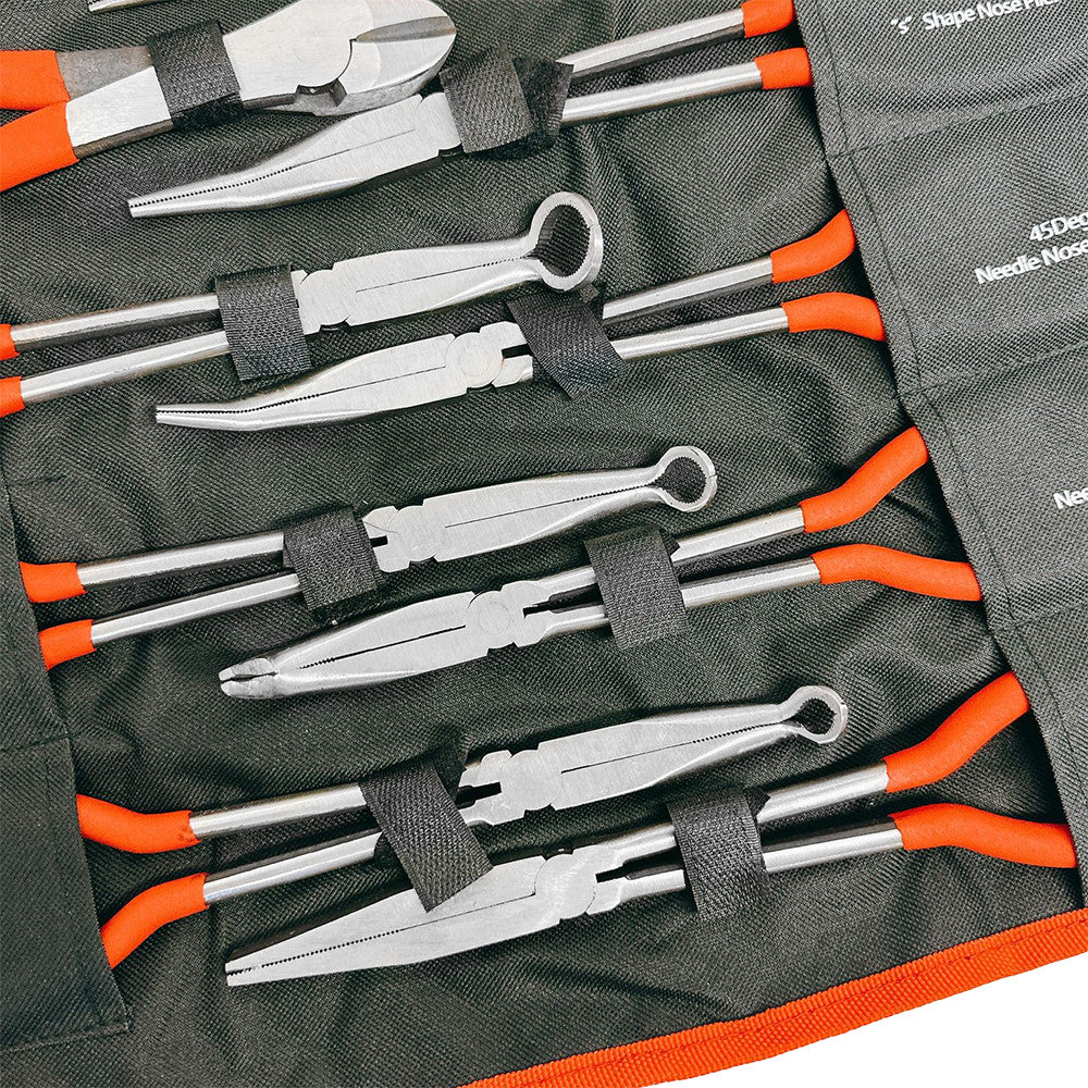 9 Pc 11" Long Nose Plier Set Long Reach Circle Bent Needle Nose Diagonal Cutter