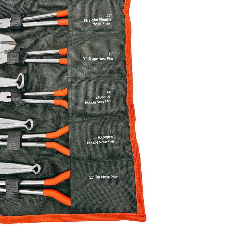 Mechanic Pliers 9-Piece Long Reach Set – 11 Inch, Drop Forged Steel, Canvas Pouch, Non-Slip Grip For Automotive & Shop