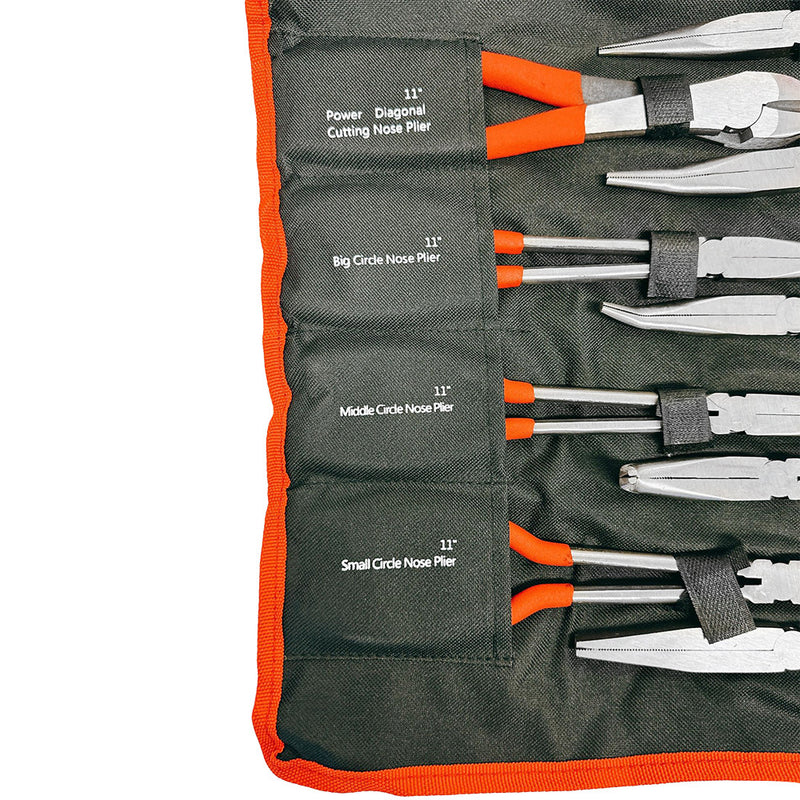 9 Pc 11" Long Nose Plier Set Long Reach Circle Bent Needle Nose Diagonal Cutter