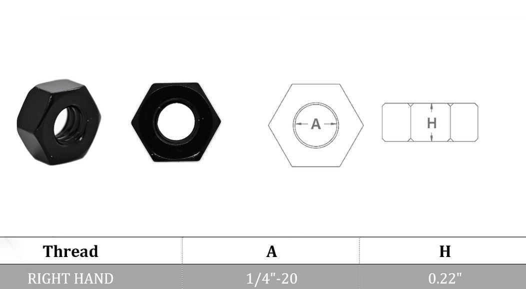 Black Oxide Stainless Steel T316 Hex Nut Right Hand UNC Standard 1/4"-20 Hex Nut